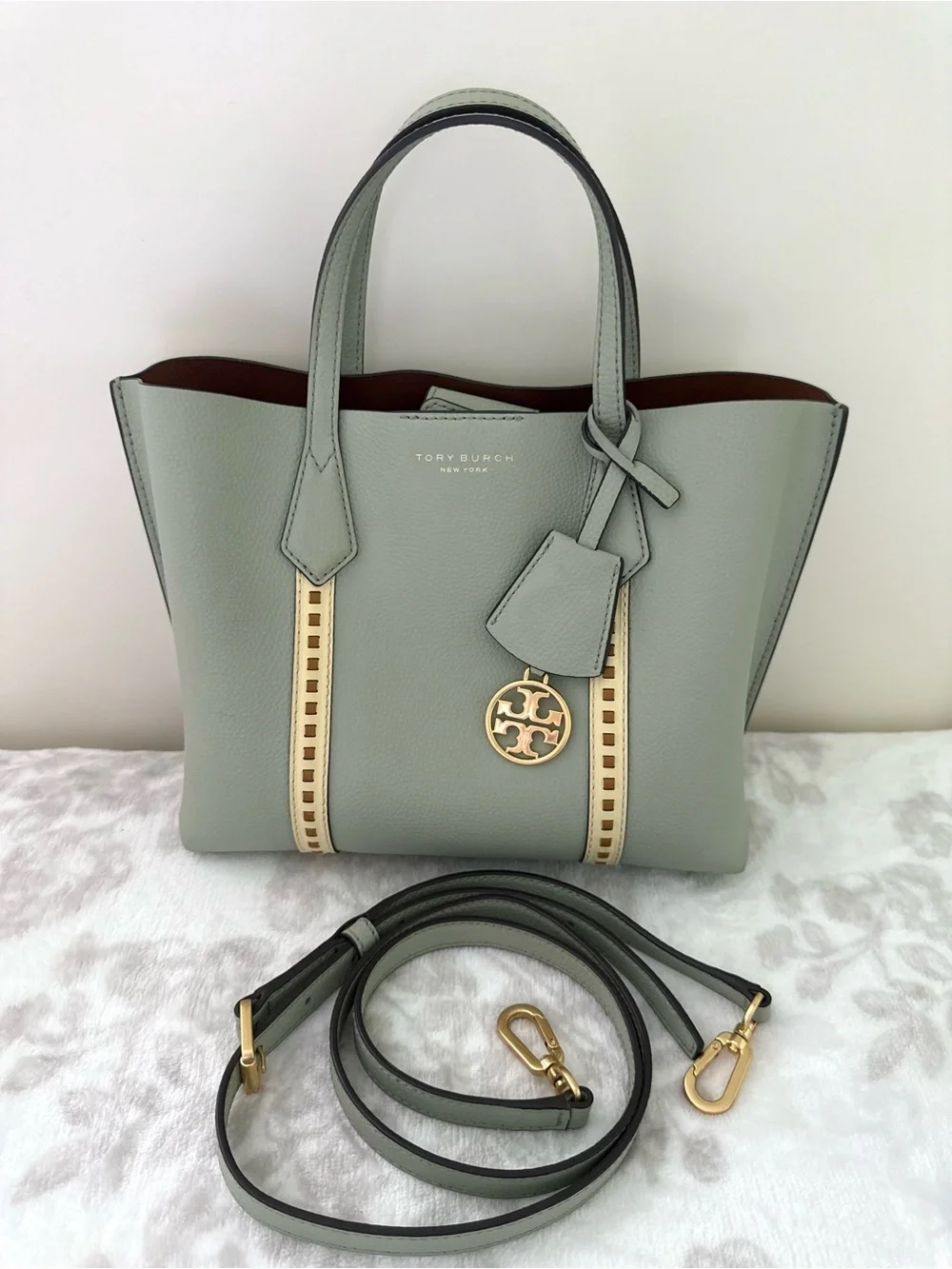 TORY BURCH PERRY PICK-STITCH SMALL TRIPLE-COMPARTMENT TOTE CROSSBODY